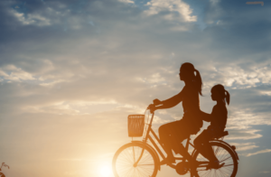 Mother and child on a bicycle